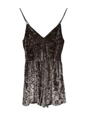 FAVLUX Romper Women's Size Medium Crushed Velvet Dusty Pink Beige Tank Shorts